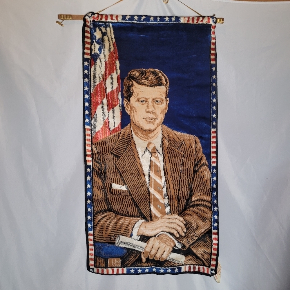 Vintage 1964 JFK John F Kennedy Ramallah Wall Hanging Tapestry Made In Italy - Picture 1 of 7